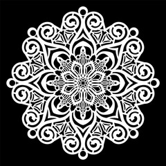 Lace round paper doily, lacy snowflake, greeting element,  template for cutting  plotter, laser cut  template, doily to decorate the cake,  vector illustrations.