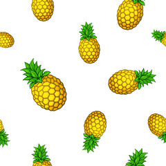 Vector illustration. Seamless pattern. Big and small fresh tropical fruits pineapples. Healthy vegetarian food. Decoration for gift paper, prints for clothes, textiles, wallpapers