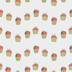 cupcakes ladybug  and berry pattern