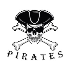 Pirate Skull With Cross Bones Hat And Eyepatch Logo Design Vector Illustration