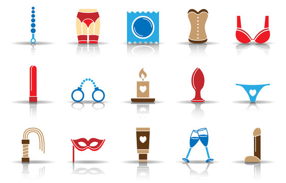 Set mit erotischen Icon's - Bunt (Schatten)