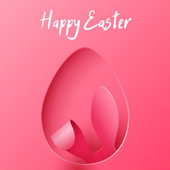 Vector Happy Easter Greeting Card with Color Paper Easter Ears on Pink  Background