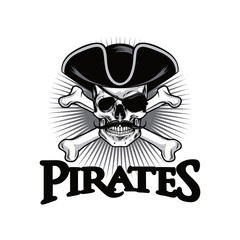 Pirate Skull With Mustache Cross Bones Hat And Eyepatch Logo Design Vector Illustration