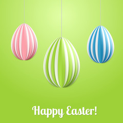 Vector Happy Easter Greeting Card with Color Paper Easter Eggs on Green Background
