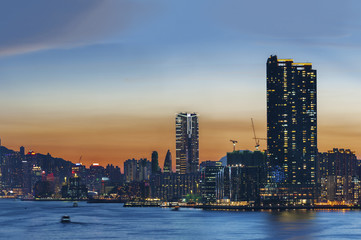 Fototapeta na wymiar Victoria Harbor of Hong Kong City at Dusk