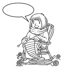Coloring book with funny knitter women.