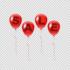 Vector red balloons with Sale word isolated on transparent background.