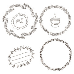 Set of wreaths and labels