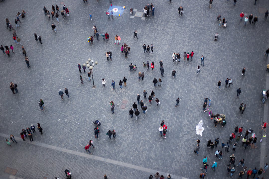 Aerial view on people at square.
