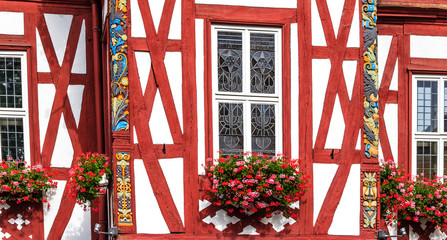 Das historische Fachwerkgebäude(1607-1609), heute Rathaus am  Marktplatz in Nassau an der Lahn,...