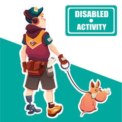 Boy with disabled activity. A Boy and His Dog. Boy with dog. Vector illustration child and dog