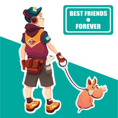 Boy with dog. A Boy and His Dog. Best friends forever. Vector illustration child and dog