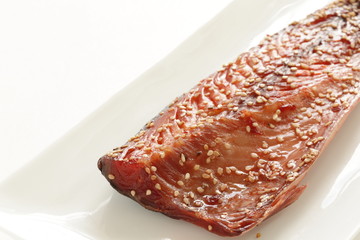Japanese mirin and mackerel marinated with sesame seed