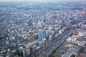 Fototapeta na wymiar Aerial view of Yokohama city at dusk, Japan