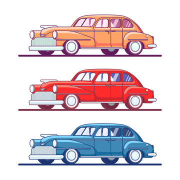 set of isolated colorful retro car icons