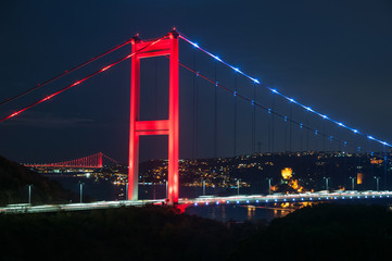 Fototapeta na wymiar Fatih Sultan Mehmet Bridge, connecting Europe to Asia. Located in Istanbul, Turkey.