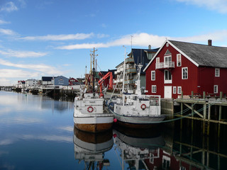 Fototapeta na wymiar Beautiful landscape scenery of Norway fishing village hidden deep in fjords