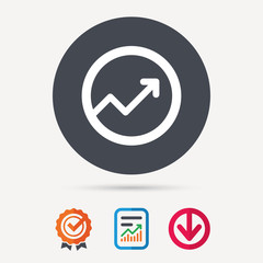 Growing graph icon. Business analytics chart symbol. Report document, award medal with tick and new tag signs. Colored flat web icons. Vector