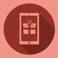 Gift Box with smartphone icon flat design with long shadow