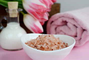 Natural ingredients for homemade body salt scrub