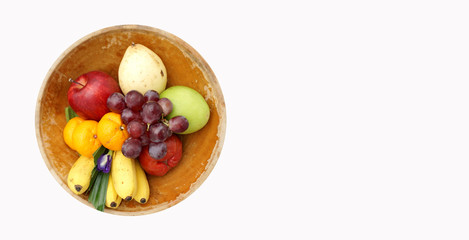 variety of fruits in the timber bowl