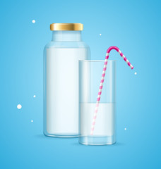 Milk Glass and Bottle Drink Concept. Vector