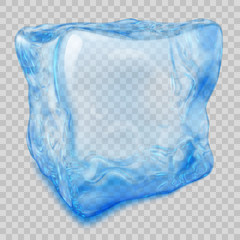 Transparent light blue ice cube