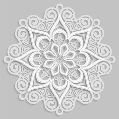Lace 3D mandala,  round symmetrical openwork pattern,  decorative  snowflake, arabic ornament, decorative design element,  vector