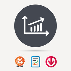Growing graph icon. Business analytics chart symbol. Report document, award medal with tick and new tag signs. Colored flat web icons. Vector