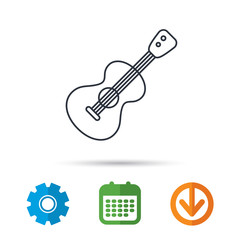 Guitar icon. Musical instrument sign. Band guitarist symbol. Calendar, cogwheel and download arrow signs. Colored flat web icons. Vector