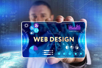 Business, Technology, Internet and network concept. Young businessman showing a word in a virtual...