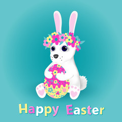 Easter bunny holding egg. The symbol of the Feast. Vector illustration.