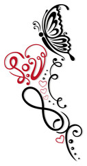 Herz mit Unendlichkeitssymbol und Schmetterling, heart with butterfly and infinity loop.