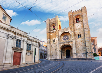 Santa Maria Maior cathedral of Lisbon, Portugal - nobody - obrazy, fototapety, plakaty