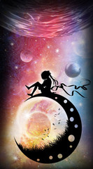 Anime Girl in Outer Space cartoon character in the real world silhouette art photo manipulation