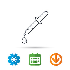 Pipette icon. Laboratory analysis sign. Calendar, cogwheel and download arrow signs. Colored flat web icons. Vector