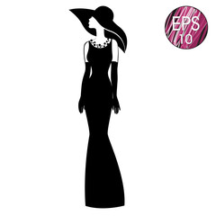 Woman's silhouette in black hat and long dress