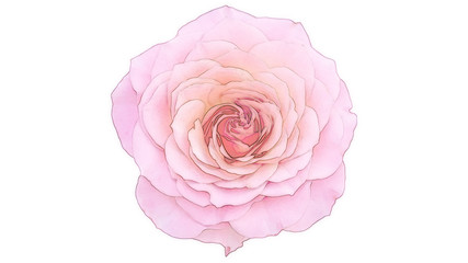 Pink rose on white background, watercolor style.