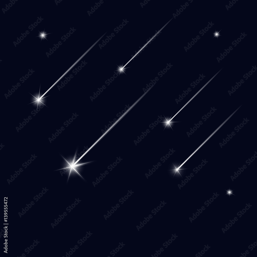 Wall mural falling stars on black sky. shooting star. light of falling meteorite in the galaxy. vector cosmos i