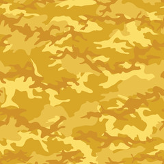 Seamless fashion woodland camouflage with yellow, gold spots vector. Military camouflage pattern. Camouflage textile. Military print. Seamless  wallpaper. Clothing style masking. Repeat print.  © cheremuha