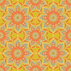Fototapeta na wymiar Seamless pattern with mandalas in beautiful colors. Vector background.