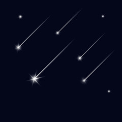 Falling stars on black sky. Shooting star. Light of falling meteorite in the galaxy. Vector  cosmos illustration. - 139555472