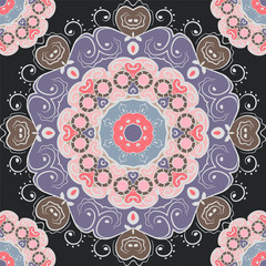 Seamless pattern with mandalas in beautiful colors. Vector background. 