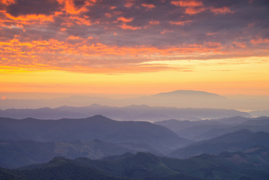 Beautiful sunrise and sky with mountain landscapes