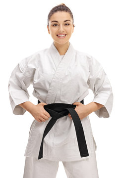 Young girl wearing a kimono with a black belt
