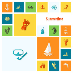Summer and Beach Simple Flat Icons