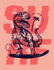 dinosaur surfer pink print
