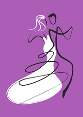 Dancing wedding couple.  Young wedding couple dancing ballroom dance.Drawing imitating brush and ink Vector available. © jiris