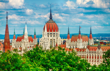 Fototapeta premium Hungarian parliament building at Danube river in Budapest city.