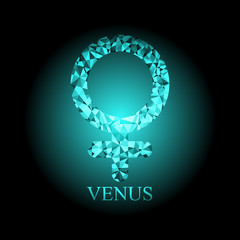 Blue polygonal Venus icon astronomy sign symbol vector illustration on black background